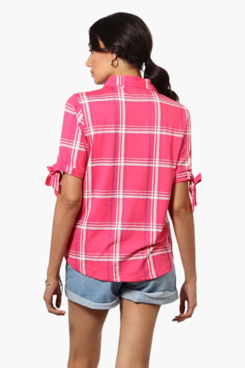 Urbanology Plaid Tie Sleeve Shirt - Pink