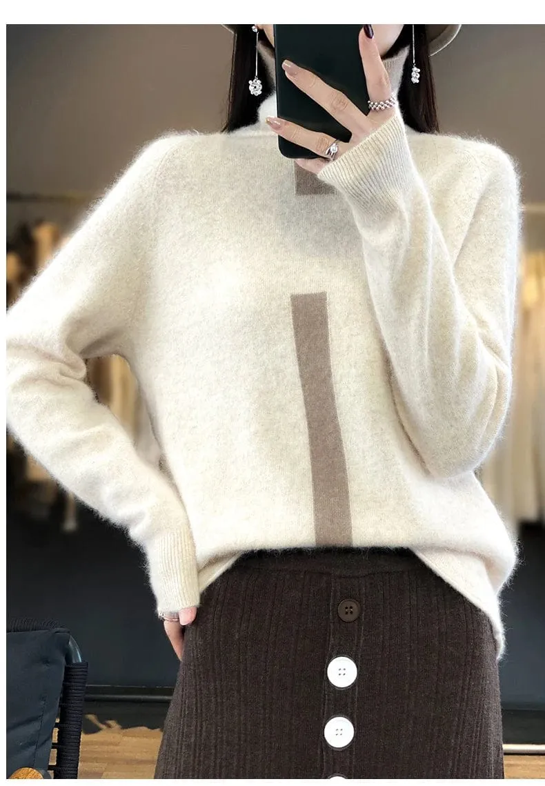 Women's Mink Cashmere  Long Sleeve Autumn and Winter Fashion Soft Pullover Turtleneck  Sweater