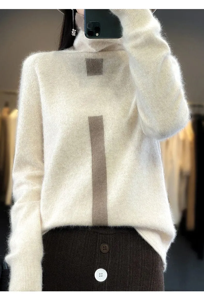 Women's Mink Cashmere  Long Sleeve Autumn and Winter Fashion Soft Pullover Turtleneck  Sweater