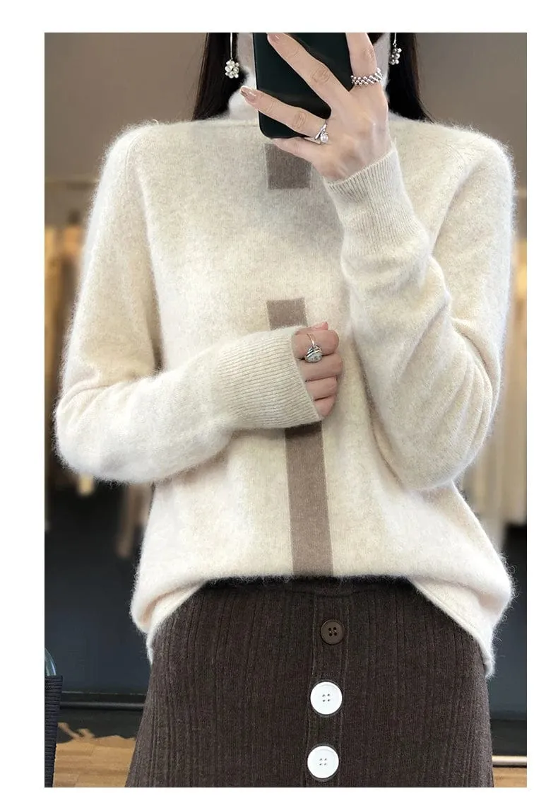 Women's Mink Cashmere  Long Sleeve Autumn and Winter Fashion Soft Pullover Turtleneck  Sweater