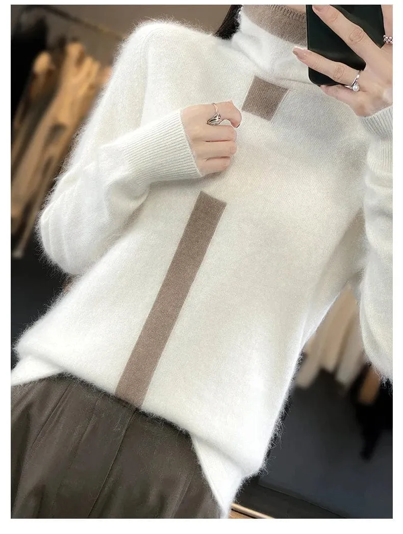 Women's Mink Cashmere  Long Sleeve Autumn and Winter Fashion Soft Pullover Turtleneck  Sweater