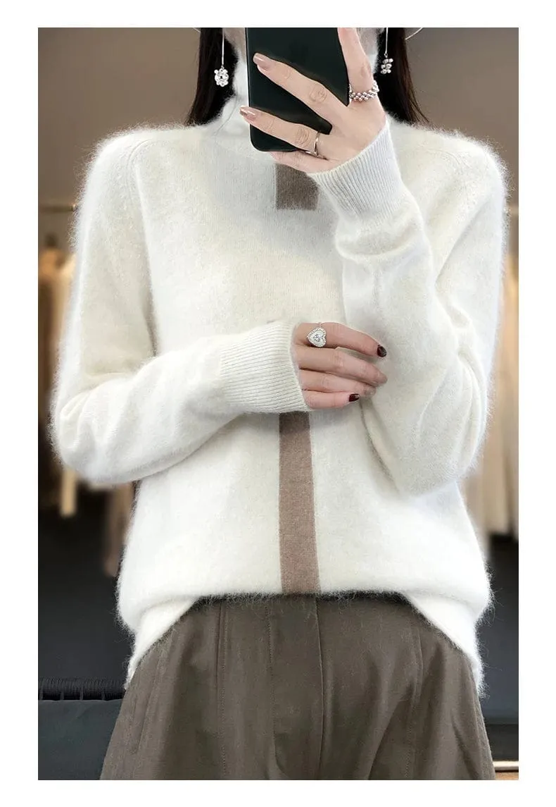 Women's Mink Cashmere  Long Sleeve Autumn and Winter Fashion Soft Pullover Turtleneck  Sweater