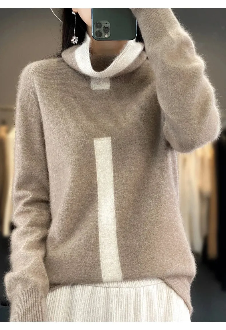 Women's Mink Cashmere  Long Sleeve Autumn and Winter Fashion Soft Pullover Turtleneck  Sweater