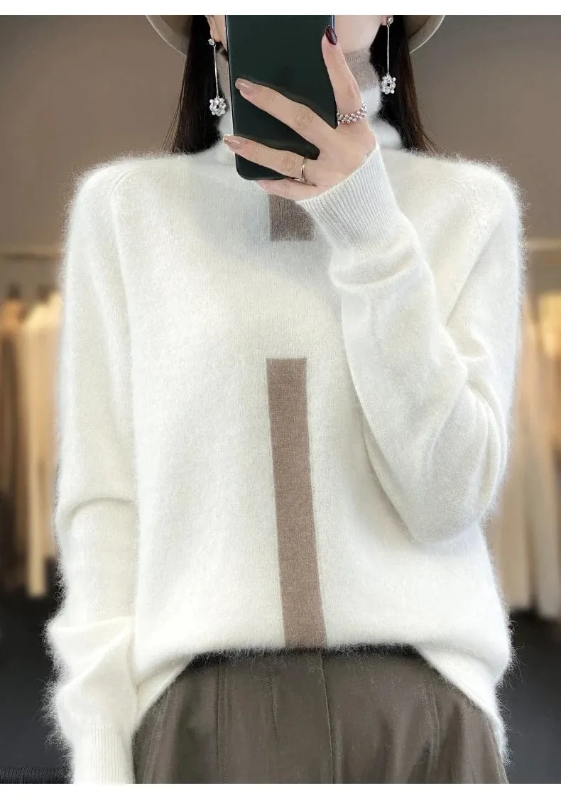 Women's Mink Cashmere  Long Sleeve Autumn and Winter Fashion Soft Pullover Turtleneck  Sweater