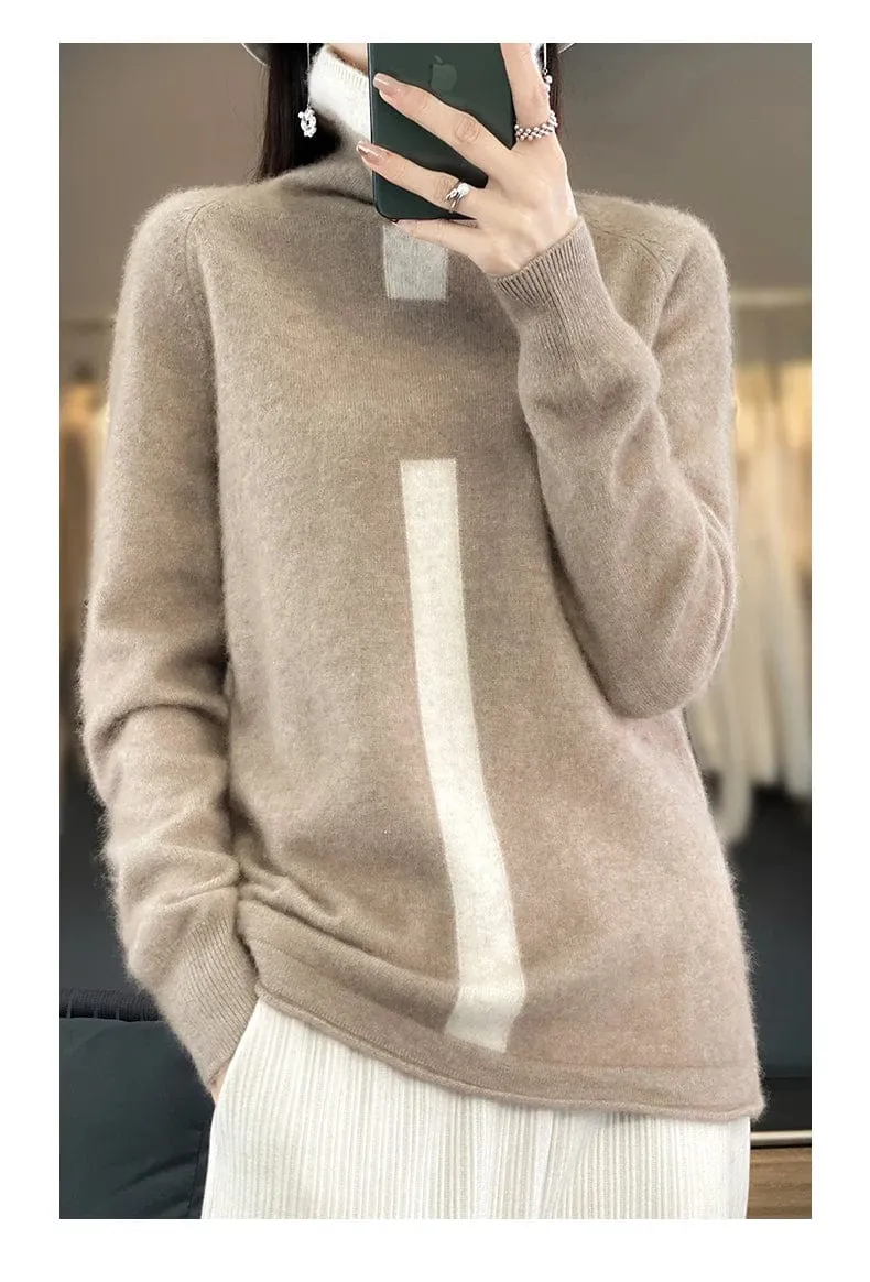 Women's Mink Cashmere  Long Sleeve Autumn and Winter Fashion Soft Pullover Turtleneck  Sweater