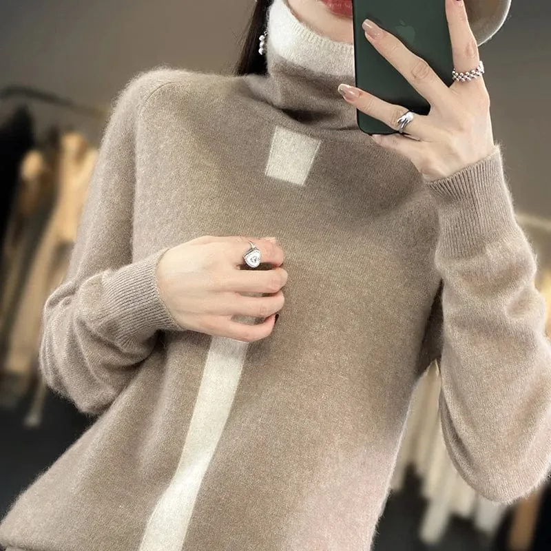 Women's Mink Cashmere  Long Sleeve Autumn and Winter Fashion Soft Pullover Turtleneck  Sweater