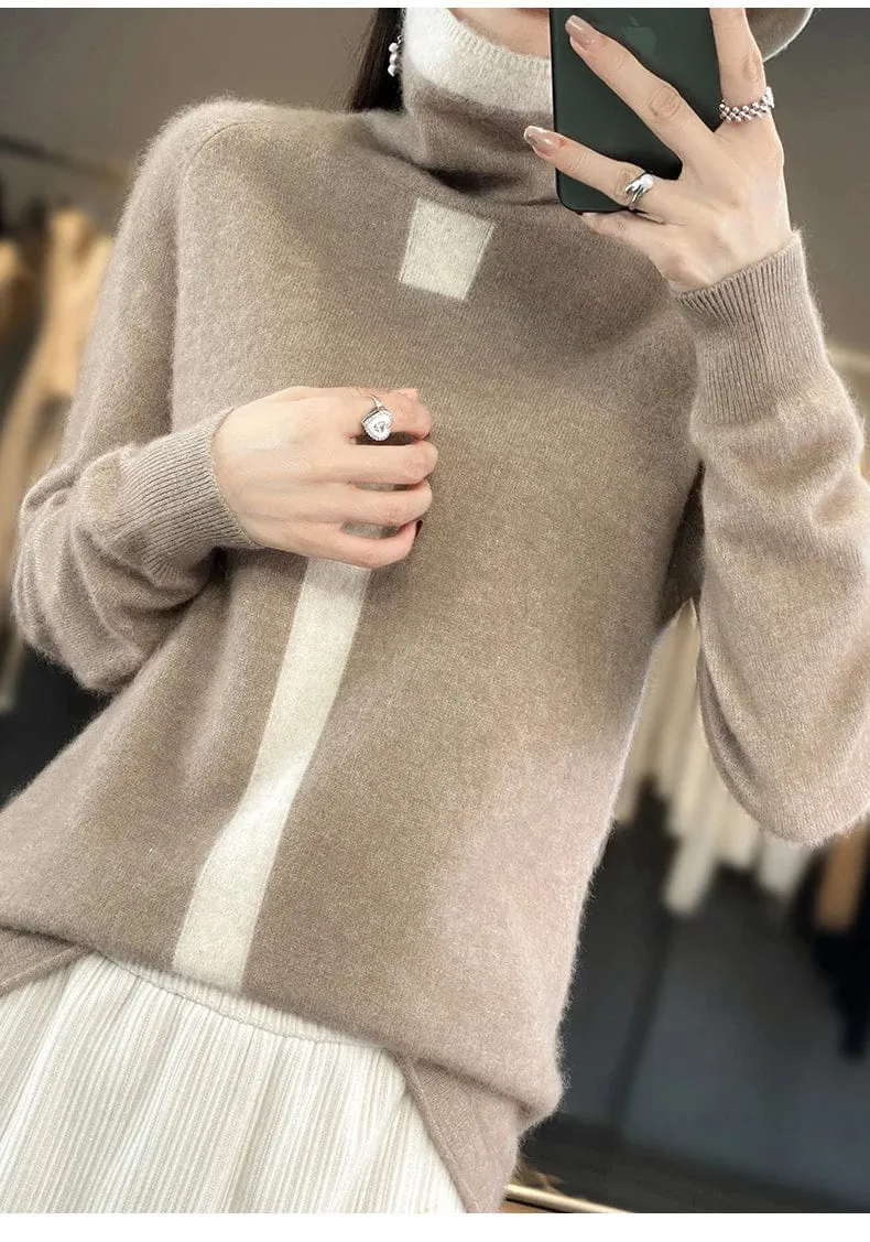 Women's Mink Cashmere  Long Sleeve Autumn and Winter Fashion Soft Pullover Turtleneck  Sweater