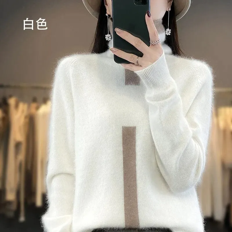 Women's Mink Cashmere  Long Sleeve Autumn and Winter Fashion Soft Pullover Turtleneck  Sweater