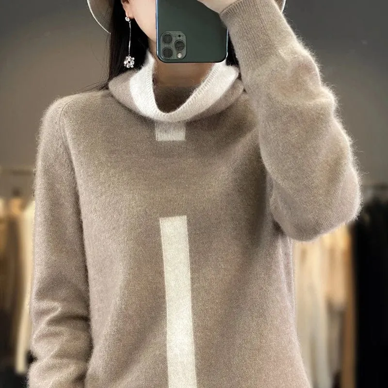 Women's Mink Cashmere  Long Sleeve Autumn and Winter Fashion Soft Pullover Turtleneck  Sweater