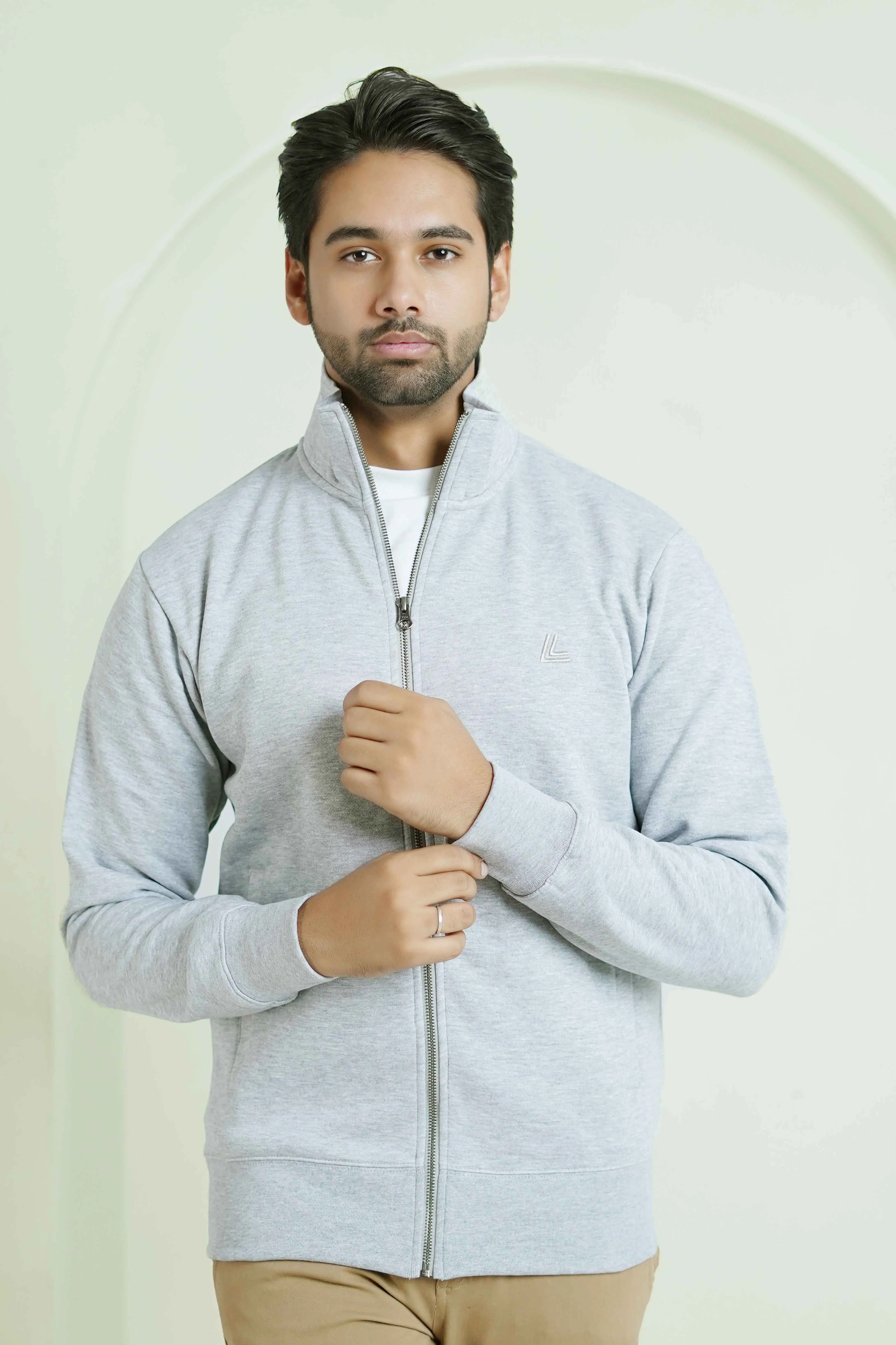 Zipper Mock - Woolen Fleece Grey Heather Plain