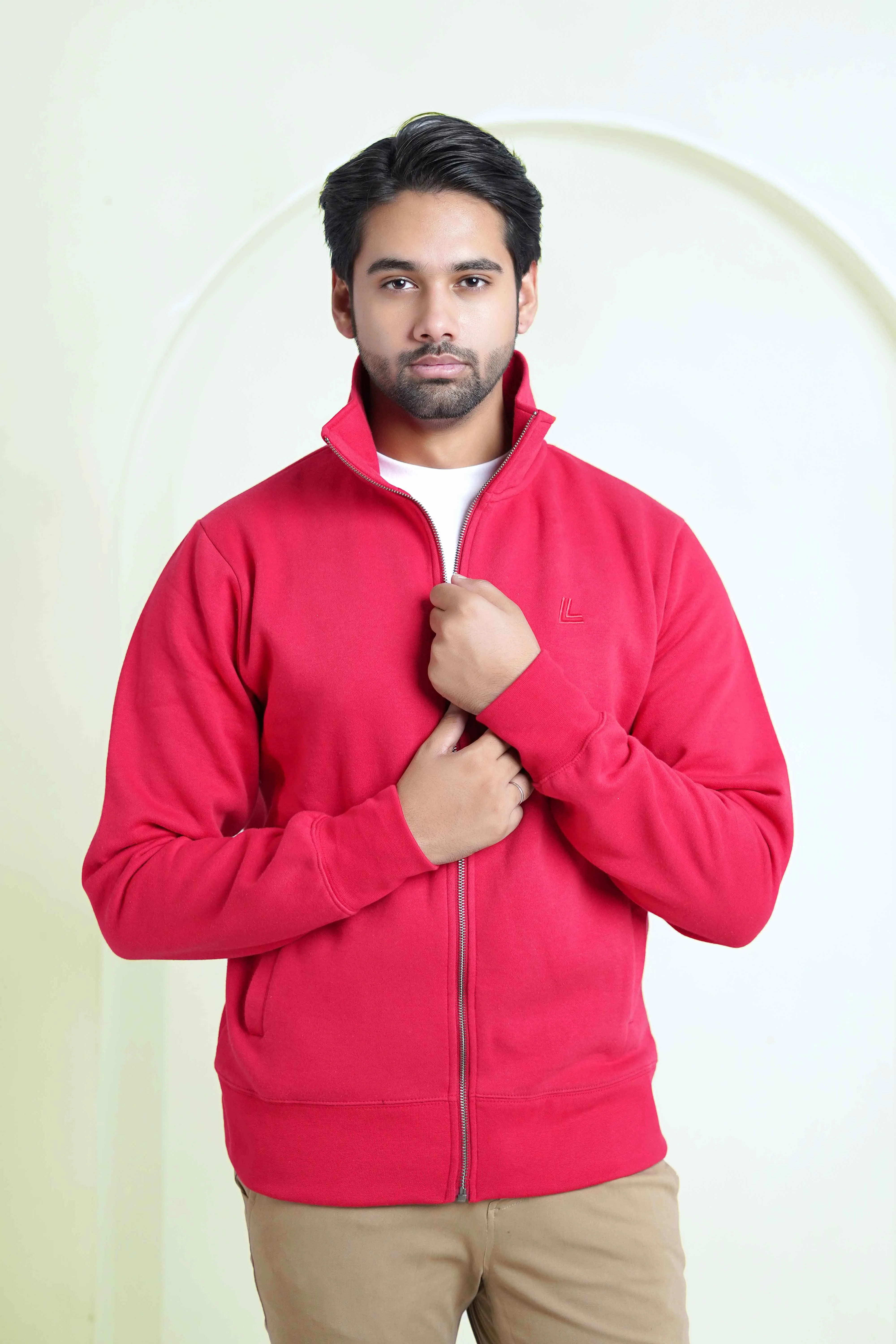 Zipper Mock - Woolen Fleece Red Plain